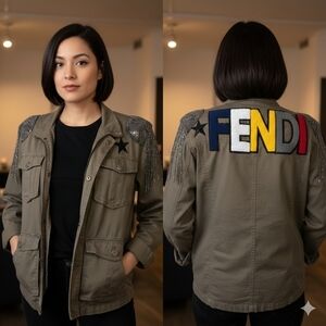 Women's Khaki Embellished Jacket
